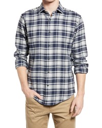 Nordstrom Trim Button Up Shirt In Grey  Navy Herringbone Check At