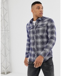 G Star Washed Check Shirt In Blue And Off White