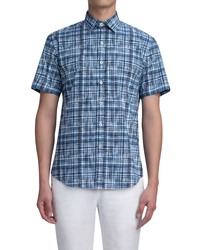 Bugatchi Classic Fit Plaid Short Sleeve Button Up Shirt In Navy At Nordstrom