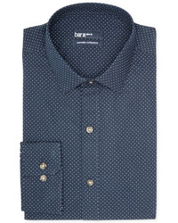 Bar III Carnaby Collection Slim Fit Navy White Dot Print Dress Shirt