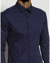 Asos Brand Skinny Shirt In Navy With Polka Dots