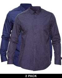 Asos Smart Shirt In Long Sleeve 2 Pack Plainpolka Dot Navy