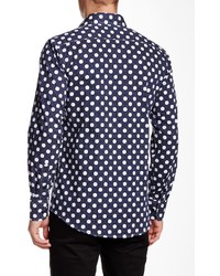 Suslo Couture Long Sleeve Polka Dot Print Slim Fit Shirt