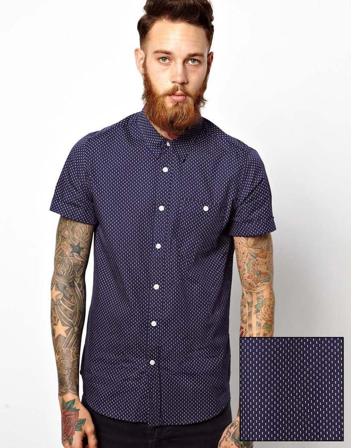 Asos Brand Shirt In Short Sleeve With Double Polka Dot Print | Where to ...