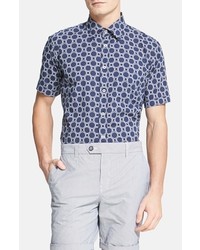 Benson Standard Fit Short Sleeve Sport Shirt Navy Small