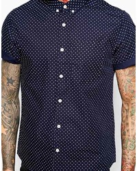Asos Shirt In Short Sleeve With Polka Dot Print