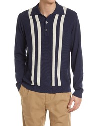 Wood Wood Cooper Stripe Merino Wool Polo Sweater In Navy At Nordstrom