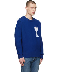 AMI Alexandre Mattiussi Blue Ami De Coeur Wool Crewneck Sweater