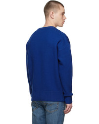 AMI Alexandre Mattiussi Blue Ami De Coeur Wool Crewneck Sweater