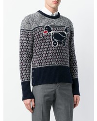 Thom Browne Duck Icon Jacquard Knit Mohair Tweed Crewneck Pullover