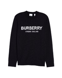 Burberry Fennell Logo Intarsia Wool Blend Crewneck Sweater In Coal Blue At Nordstrom