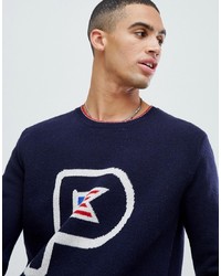 Penfield Flag Knit Crew Jumper Lambswool In Navy