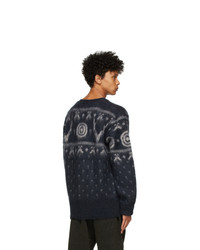 South2 West8 Navy And White Mohair Sweater