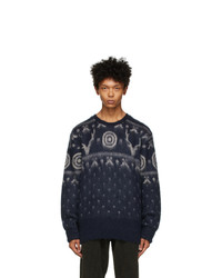 South2 West8 Navy And White Mohair Sweater