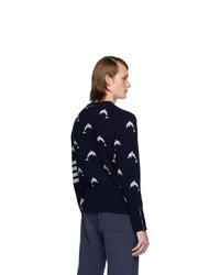 Thom Browne Navy Dolphin Half Drop Crewneck Sweater