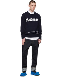 Alexander McQueen Navy Graffiti Crewneck Sweater