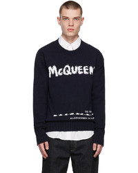 Alexander McQueen Navy Graffiti Crewneck Sweater