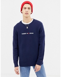 Tommy Jeans Regular Fit Jumper With Chest Logo In Navy