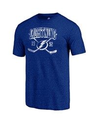 FANATICS Branded Heathered Blue Tampa Bay Lightning Line Shift Tri Blend T Shirt