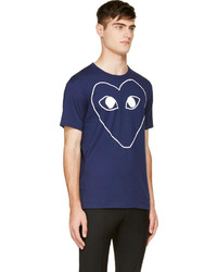 Comme des Garcons Comme Des Garons Play Navy And White Logo T Shirt