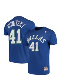 Mitchell & Ness Dirk Nowitzki Blue Dallas Mavericks Hardwood Classics Team Name Number T Shirt