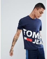 Tommy Jeans Flag Large Diagonal Flag Logo Organic Cotton T Shirt In Navy