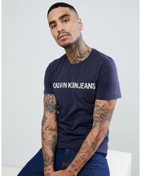Calvin Klein Jeans Institutional Script Logo T Shirt Slim Fit Navy