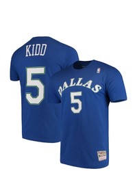 Mitchell & Ness Jason Kidd Blue Dallas Mavericks Hardwood Classics Team Name Number T Shirt