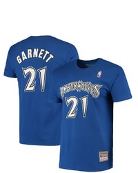 Mitchell & Ness Kevin Garnett Blue Minnesota Timberwolves Hardwood Classics Stitch Name Number T Shirt
