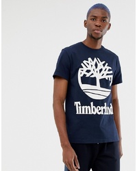 Timberland Large Stacked Logo T Shirt Slim Fit In Navy