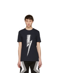 Neil Barrett Navy Scribble Lightning Bolt T Shirt