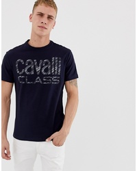 Cavalli Class T Shirt In Navy With Large Logo