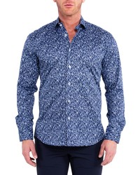 Maceoo Fibonacci Net Blue Cotton Button Up Shirt