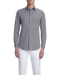 Bugatchi Ooohcotton Tech Print Button Up Shirt In Bluewhite At Nordstrom
