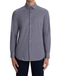 Bugatchi Ooohcotton Tech Print Knit Button Up Shirt In Navy At Nordstrom