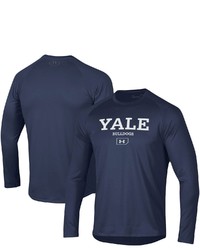 Under Armour Navy Yale Bulldogs Lockup Tech Raglan Long Sleeve T Shirt