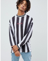 ASOS DESIGN Oversized Long Sleeve T Shirt With Vertical Stripe And Play Nice Print