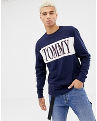 Tommy Jeans Retro Chest Sleeve Logo Long Sleeve Top In Navy