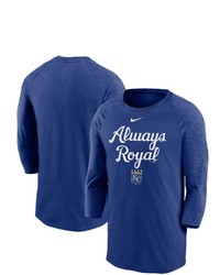 Nike Royal Kansas City Royals Local Phrase Tri Blend 34 Sleeve Raglan T Shirt