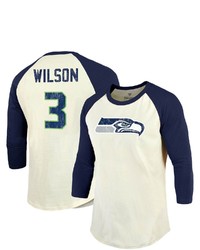 Majestic Threads Russell Wilson Creamnavy Seattle Seahawks Vintage Player Name Number Raglan 34 Sleeve T Shirt