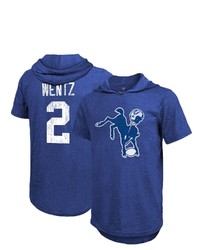 Majestic Threads Fanatics Branded Carson Wentz Royal Indianapolis Colts Player Name Number Hoodie T Shirt