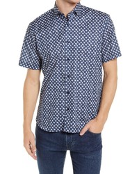Jeff Wide Eyes Short Sleeve Stretch Button Up Shirt