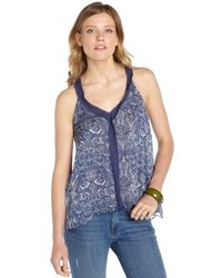 Love Sam Navy And White Stretch Cotton Paisley Halter Blouse
