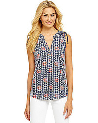Lucky Brand Ruched Shoulder Print Top