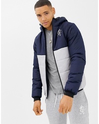 Gym King Hooded Puffer Jacket In Navy Colour Block