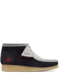 Navy and White Suede Desert Boots
