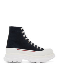 Navy and White Suede High Top Sneakers