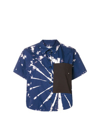Navy and White Tie-Dye Short Sleeve Button Down Shirt