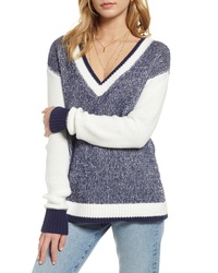 Navy and White V-neck Sweater