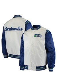 STARTE R Whiteroyal Seattle Seahawks Historic Logo Renegade Satin Varsity Full Snap Jacket